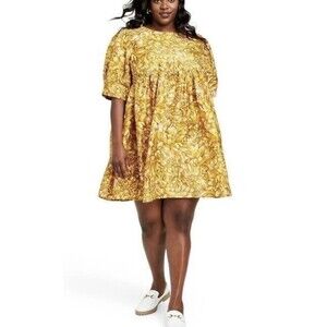 Kika Vargas x Target - Plus SIZE 1X- Mum Floral Puff Sleeve Mini Dress - Gold